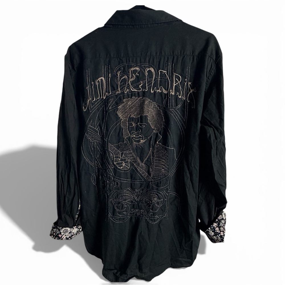 Jimi Hendrix Experience Purple Label Embroidered Button-Up Shirt Size L Black